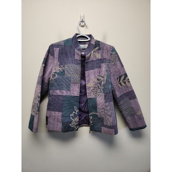 Alfred Duner Jacket Woman 8P Purples Flowers Long Sleev Halter Neck Zip - Picture 1 of 4